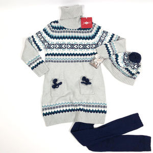 NWT Girls 3 Piece Sweater Legging Cap Set Winter Outfit Gray Blue Size 5/6